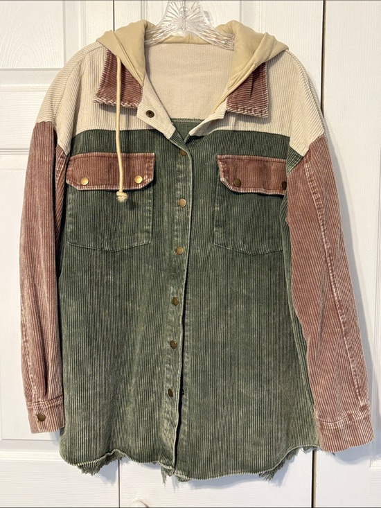 Amazon Jackets & Blazers - Amazon Multicolor Corduroy Hooded Jacket - Green, Brown, Cream. XL